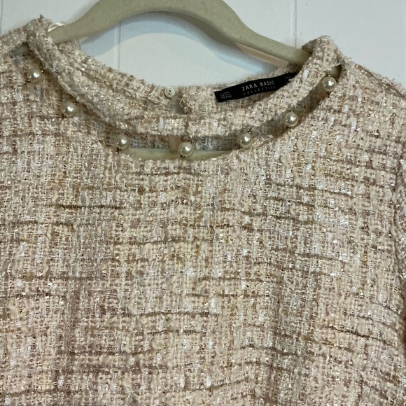 Zara Cream Tweed Top with Pearl Details - Picture 2 of 5